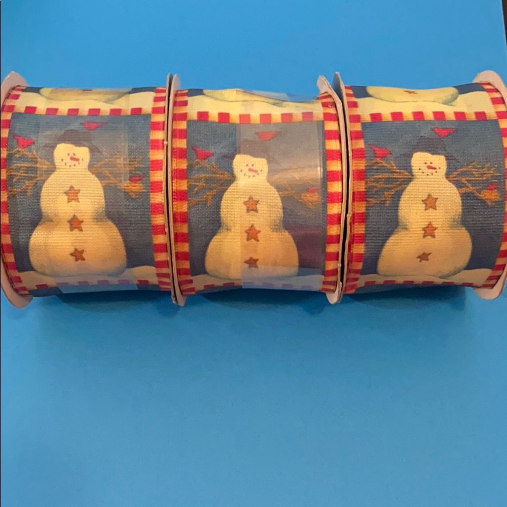3 rolls holiday snowman ribbon rustic Christmas
